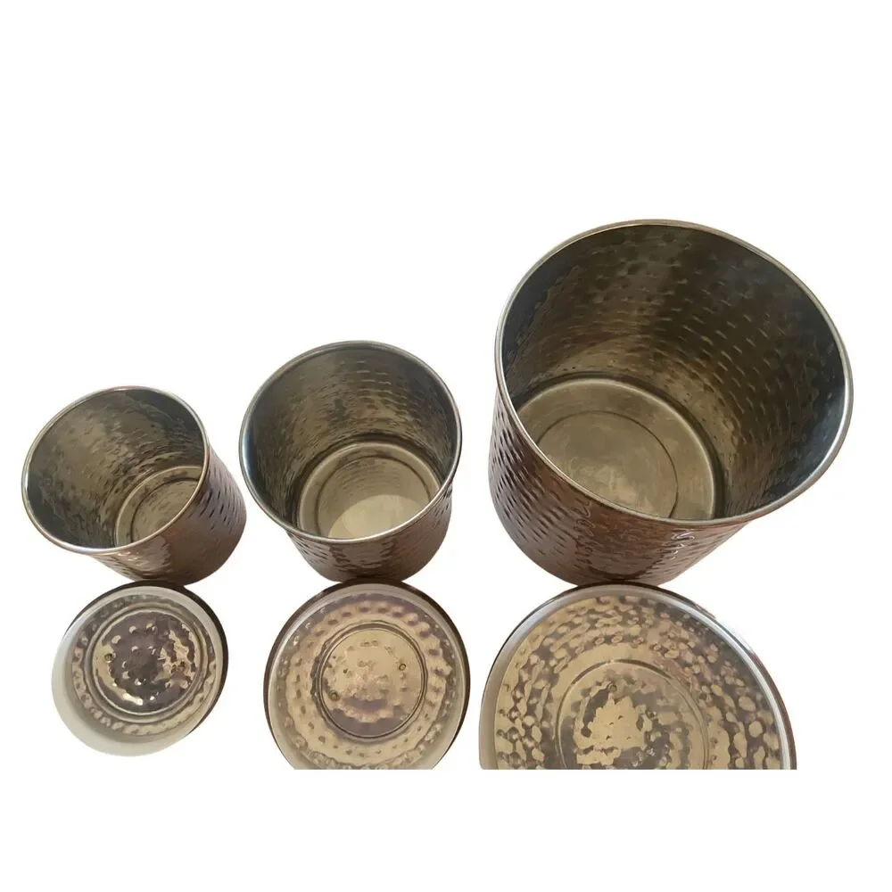 Hammered Copper Nesting Canister Set 3 Brass Handles Stainless India